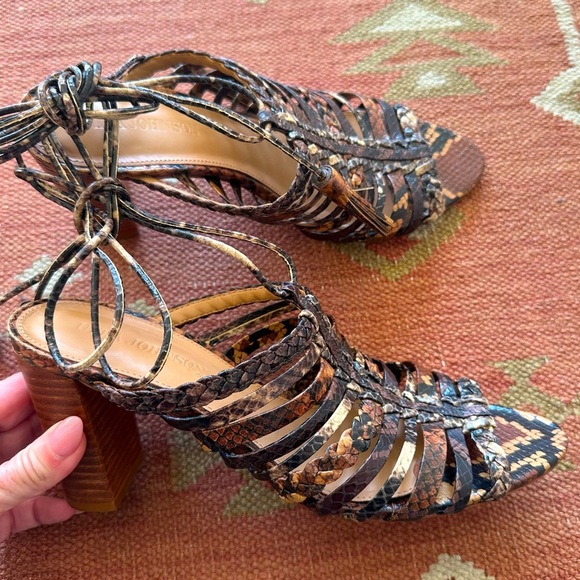 Ulla Johnson Rayna snake print leather lace up high heeled sandals wrap tassels - Picture 7 of 9